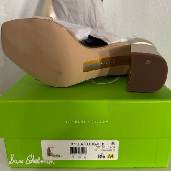 SAM EDELMAN NWB $ Daniella Gold Leather Block Heel Size 8.5 M - Picture 9 of 12